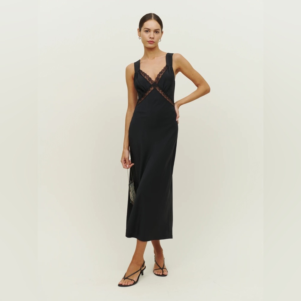 NWT Reformation Provence Black Slip Midi Dress